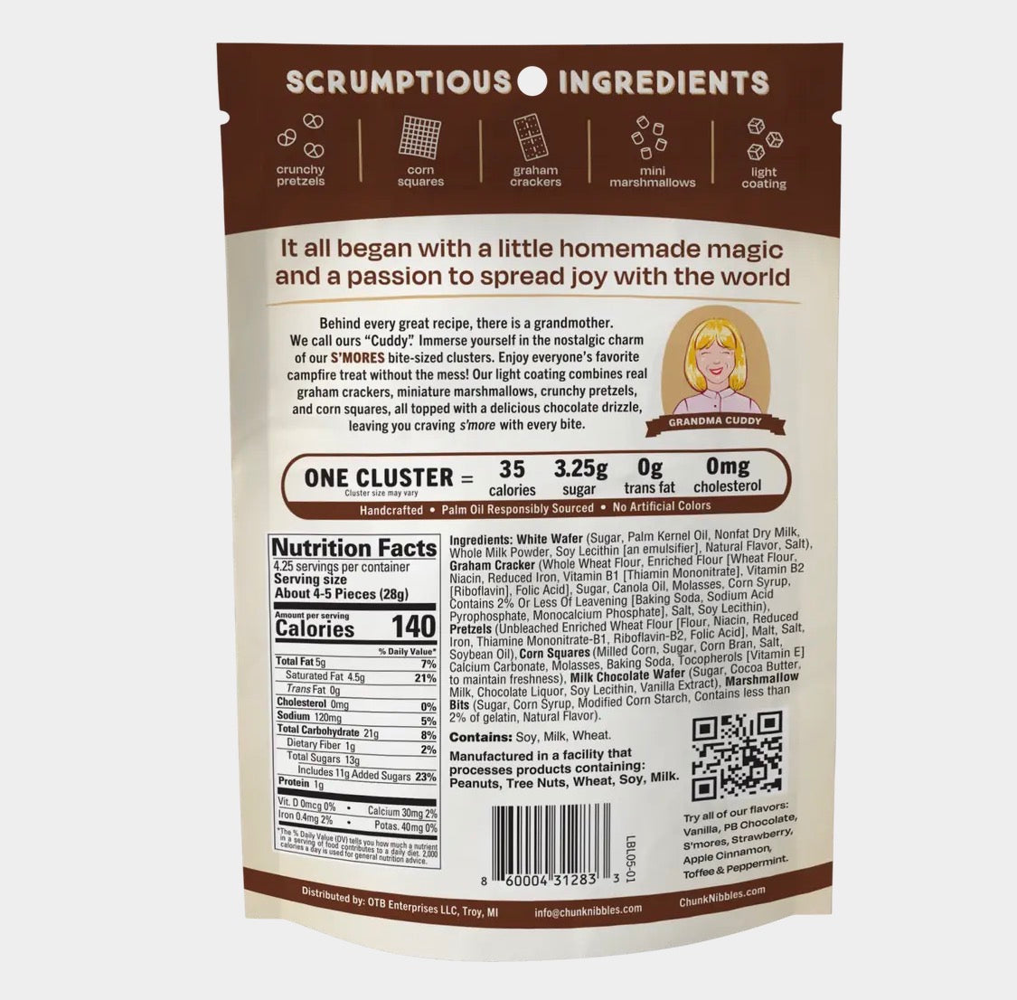 Chunk Nibbles S'mores Sweet & Salty Clusters Handcrafted Peanut-Free,  4.25oz Bag