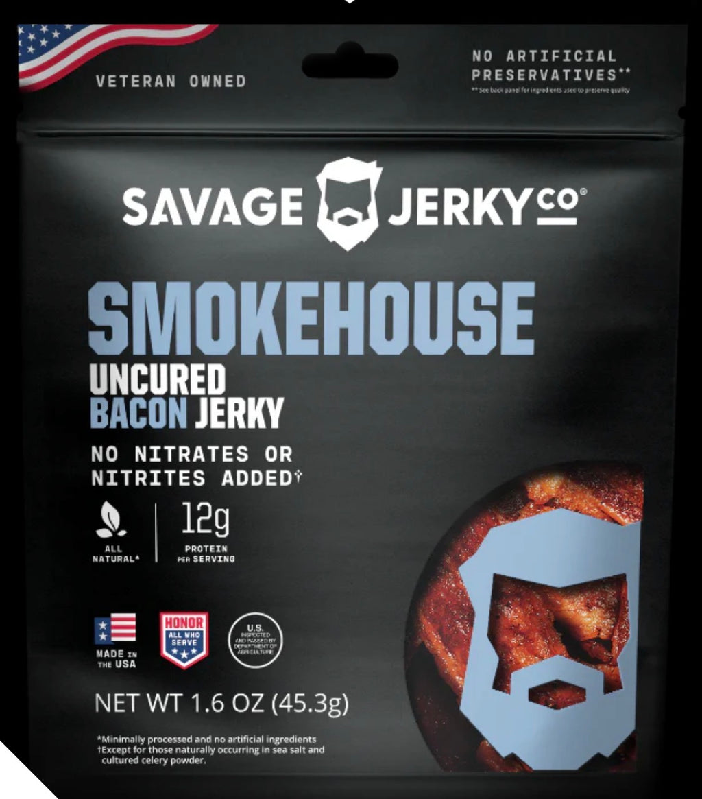 Savage Jerky Co Smokehouse Uncured Bacon Jerky 1.6oz No Nitrates