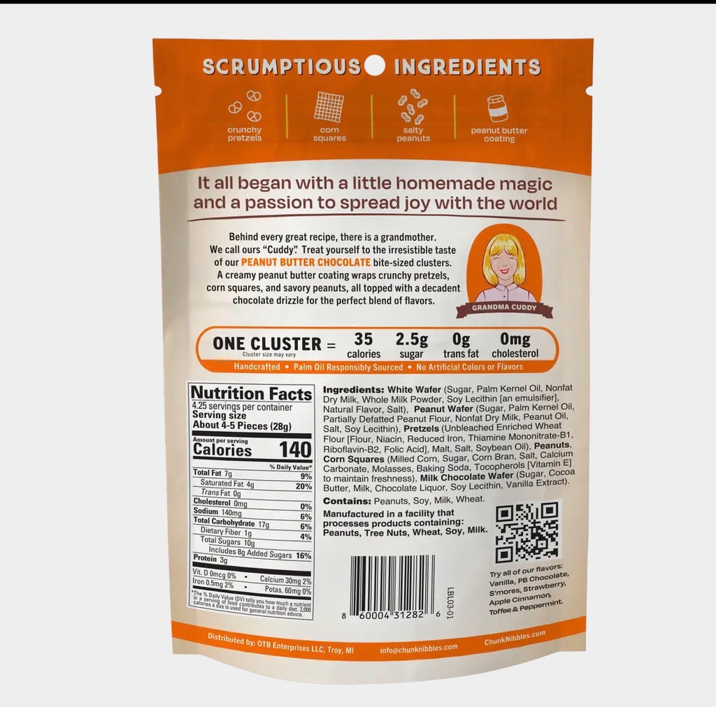 Peanut Butter and Chocolate Chunk Nibble is Handcrafted 2-4.25oz Bag