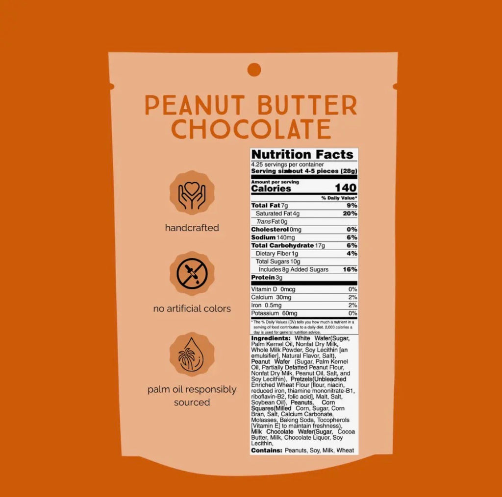 Peanut Butter and Chocolate Chunk Nibble is Handcrafted 2-4.25oz Bag