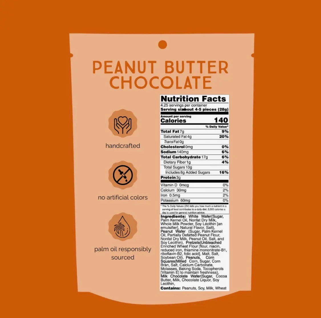 Peanut Butter and Chocolate Chunk Nibble is Handcrafted 2-4.25oz Bag